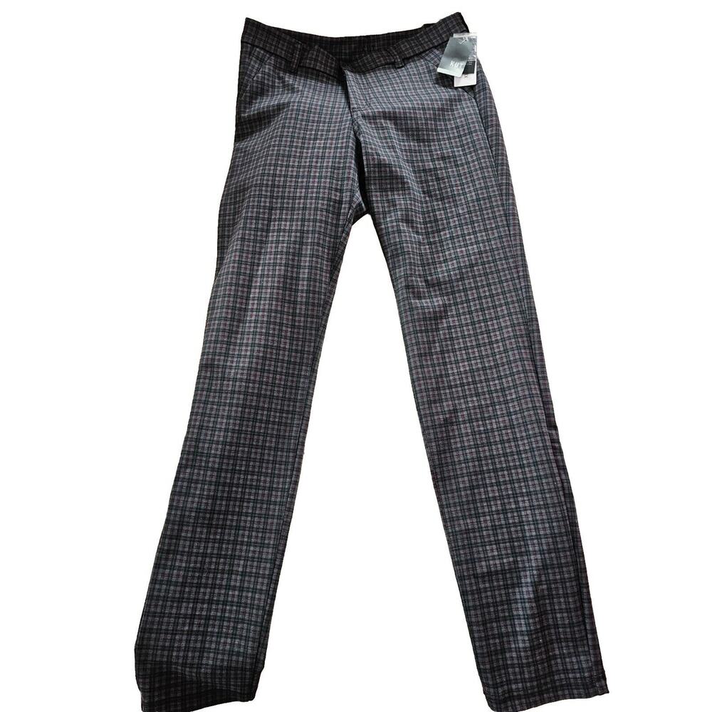 NWT KUT FROM THE KLOTH‎ DIANA SLIM STRAIGHT PANTS DARK GREY WINE PLAID WOMENS 10